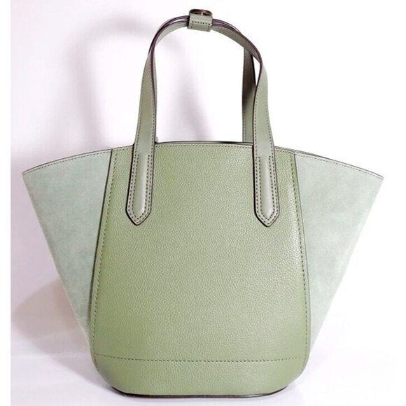 S Michael Kors Portia Small Tote Army Green Leather Suede 35F1GPAT1S $358 - Picture 2 of 8